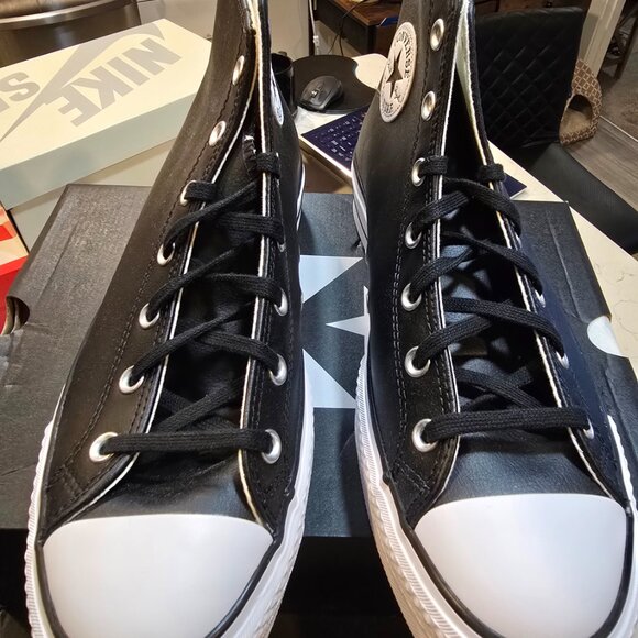 Converse Chuck Taylor All Star Lift Hi Black Leather Mens Size 10 Shoes Sneaker - Picture 4 of 10